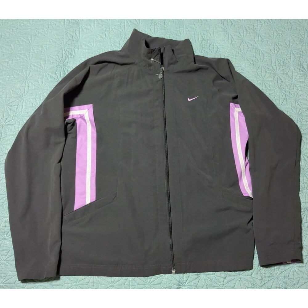 Nike Vintage Gray Women's XL Windbreaker Rain Jacket Purple White Stripes